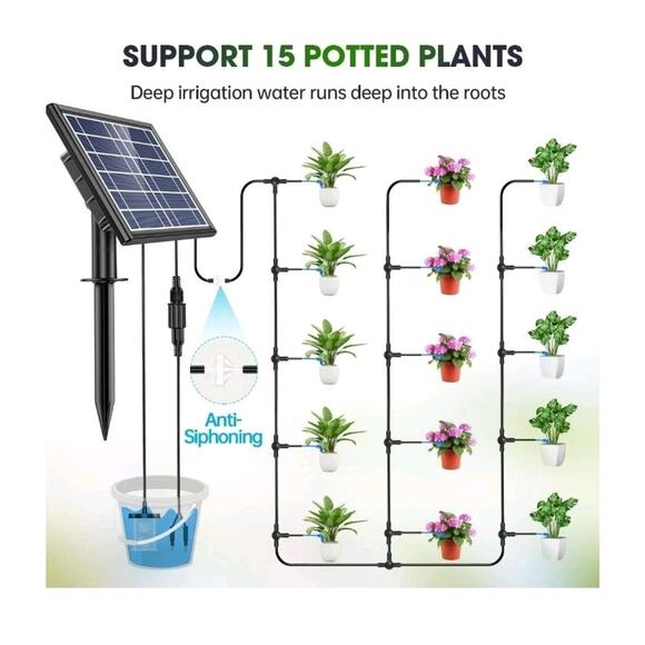 Solar Drip Irrigation System Outdoor, Skycow 3W Solar & USB Power Drip... - Picture 5 of 9